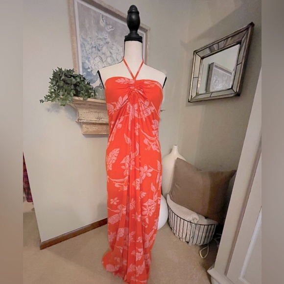 Tommy Bahama Coral/pink Tropical Halter Maxi Dress - Picture 1 of 5